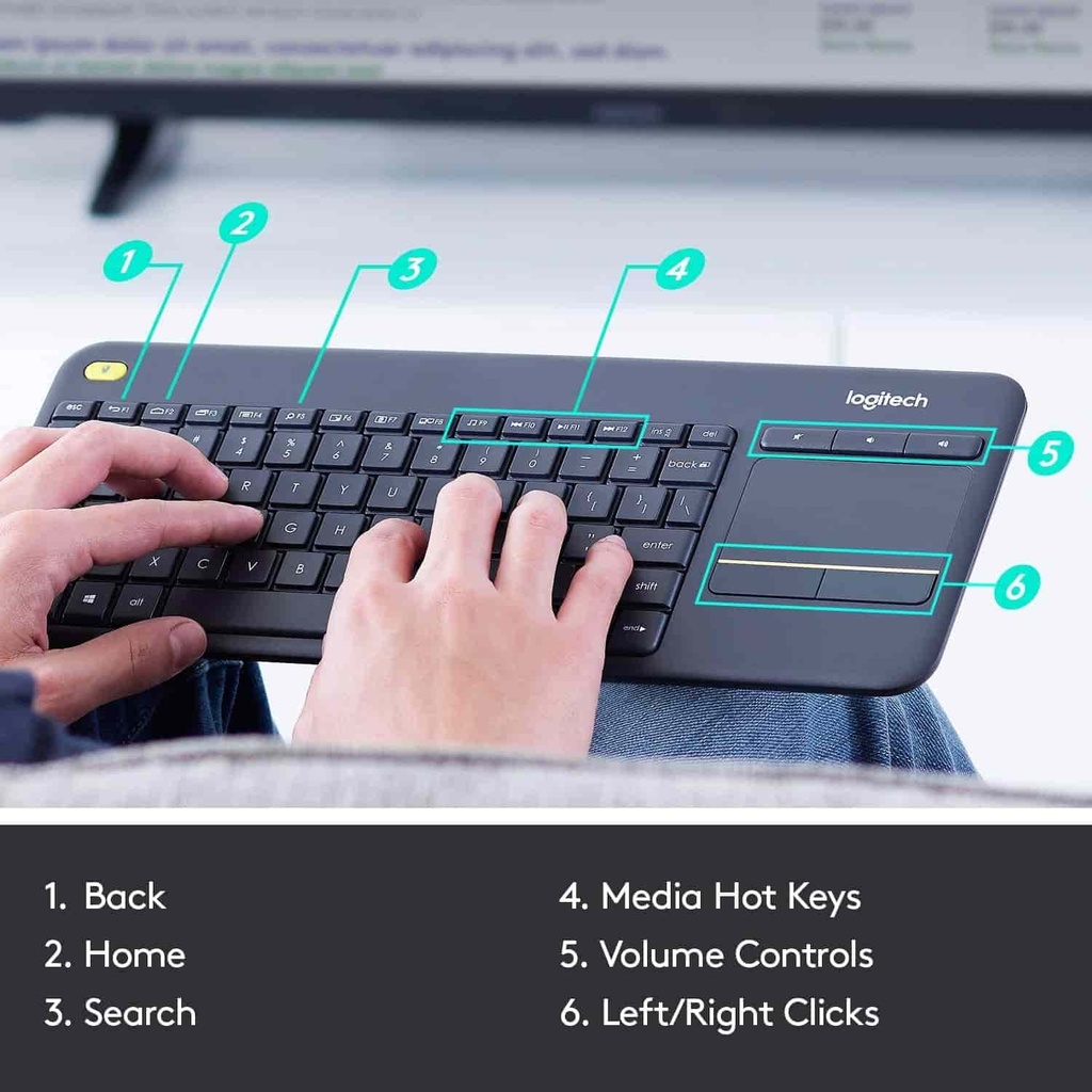 Logitech k400 wireless touchpad keyboard gear studio pc gaming